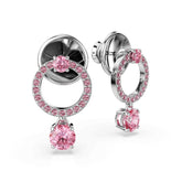 Attract drop earrings, Round cut, Pink, Rhodium plated